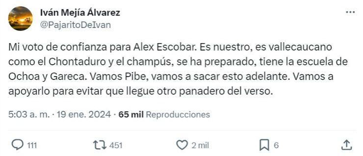 Trino de Iván Mejía en apoyo a Alex Escobar y su llegada al América.