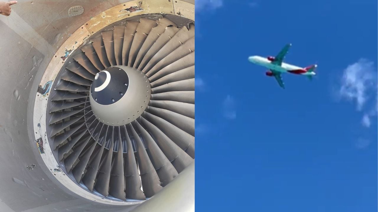 Según imágenes difundidas en redes sociales, así quedó la turbina del avión que botó chispas cuando despegaba.