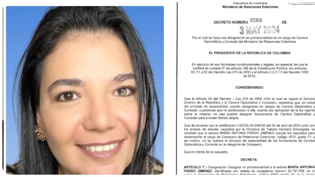 María Antonia Pardo y el decreto de nombramiento de la Cancillería.