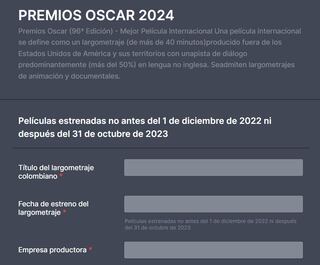 Oficialmente se abren las inscripciones para los colombianos que quieran participar en los Premios Óscar 2024.