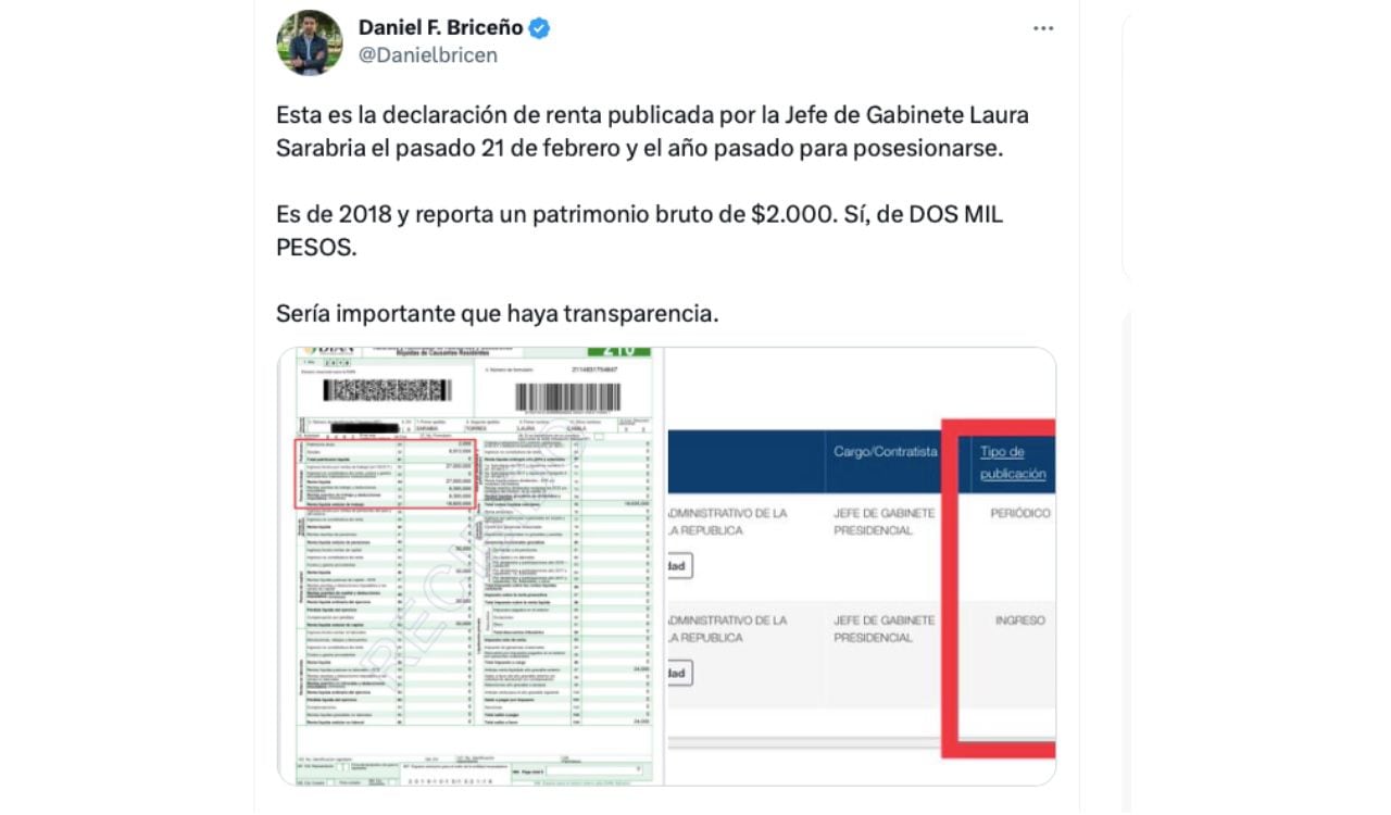 Esta es la declaración de renta que publicó Briceño en su Twitter