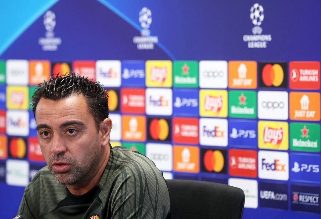 Xavi Hernandez during the press conference prior to the UEFA Champions League match against Royal Antwerp FC, in Barcelona, on 18th September 2023. (Photo by Joan Valls/Urbanandsport /NurPhoto via Getty Images)
