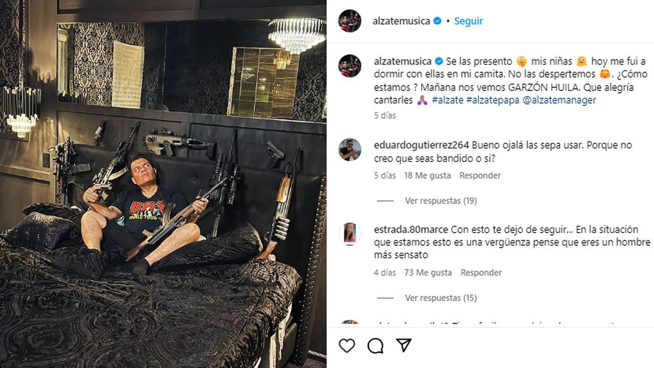 Alzate está siendo tendencia tras publicar imágenes en redes sociales portando varias armas.