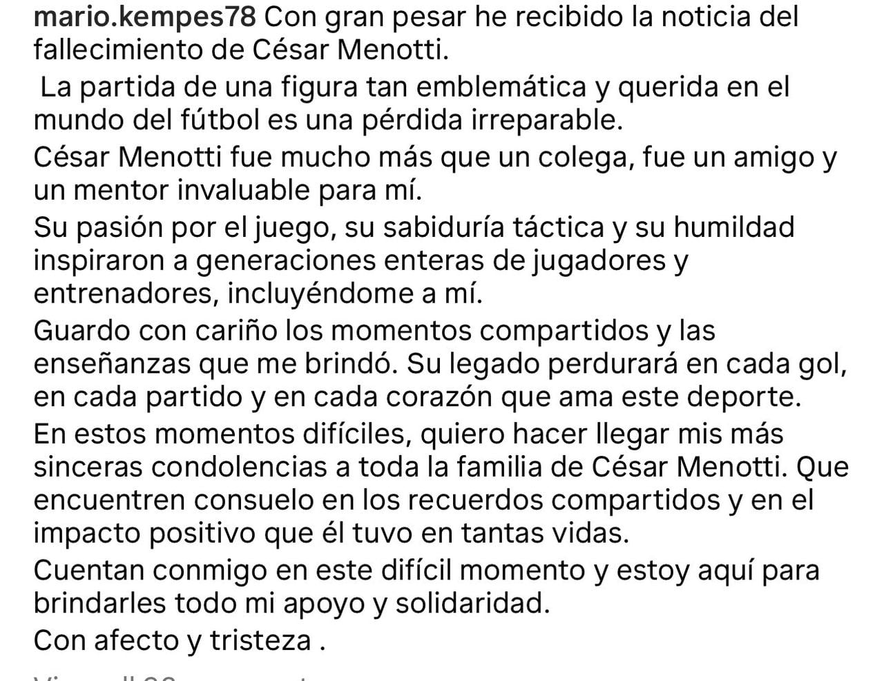 La extensa y emotiva carta que Mario Alberto Kempes le dejó al que fue su técnico en el Mundial de Argentina 78.