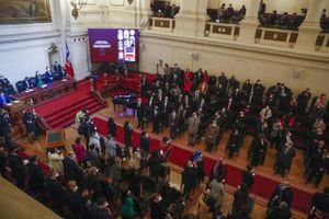 El Congreso Nacional durante la presentación del proyecto final de propuesta constitucional, en Santiago, el 4 de julio de 2022. La Convención Constituyente entregó el proyecto final de Constitución al presidente de Chile, Gabriel Boric.