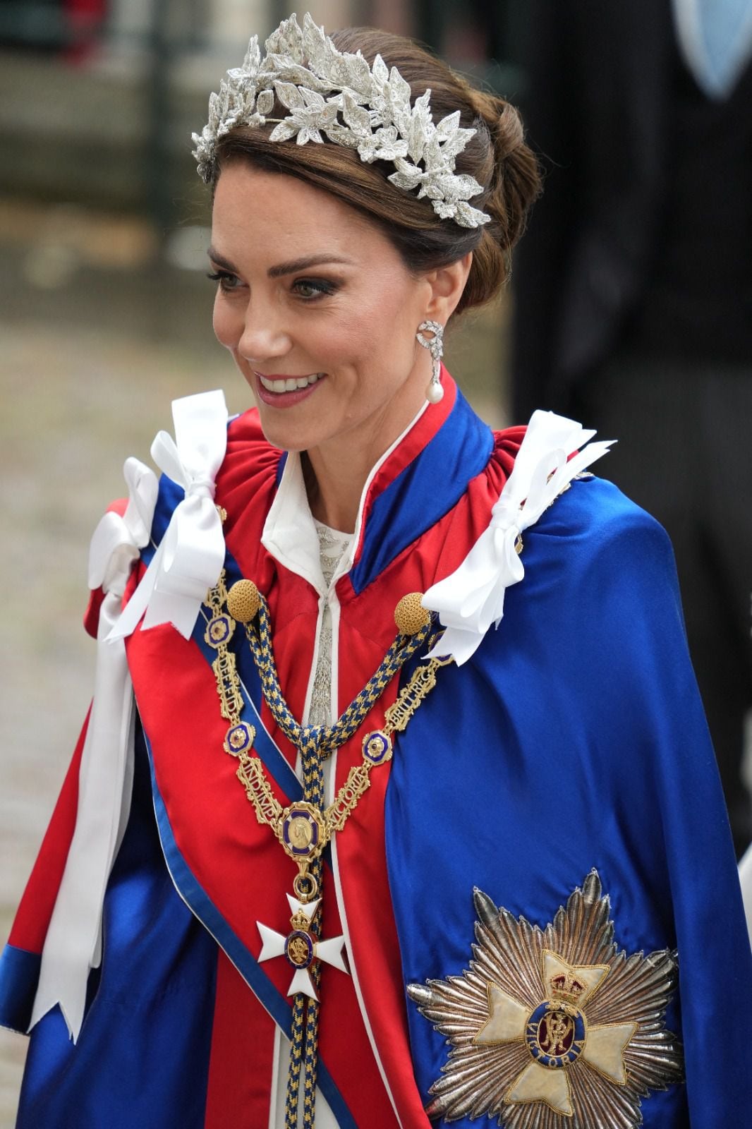 Kate Middleton llevó sobre su diseño una capa especial con simbología monárquica.