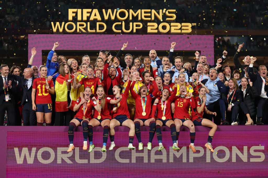 Selección de España celebrando la obtención del título en el Mundial Femenino 2023.