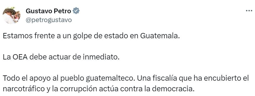 El presidente de Colombia, Gustavo Petro, se pronunció sobre las elecciones en Guatemala.