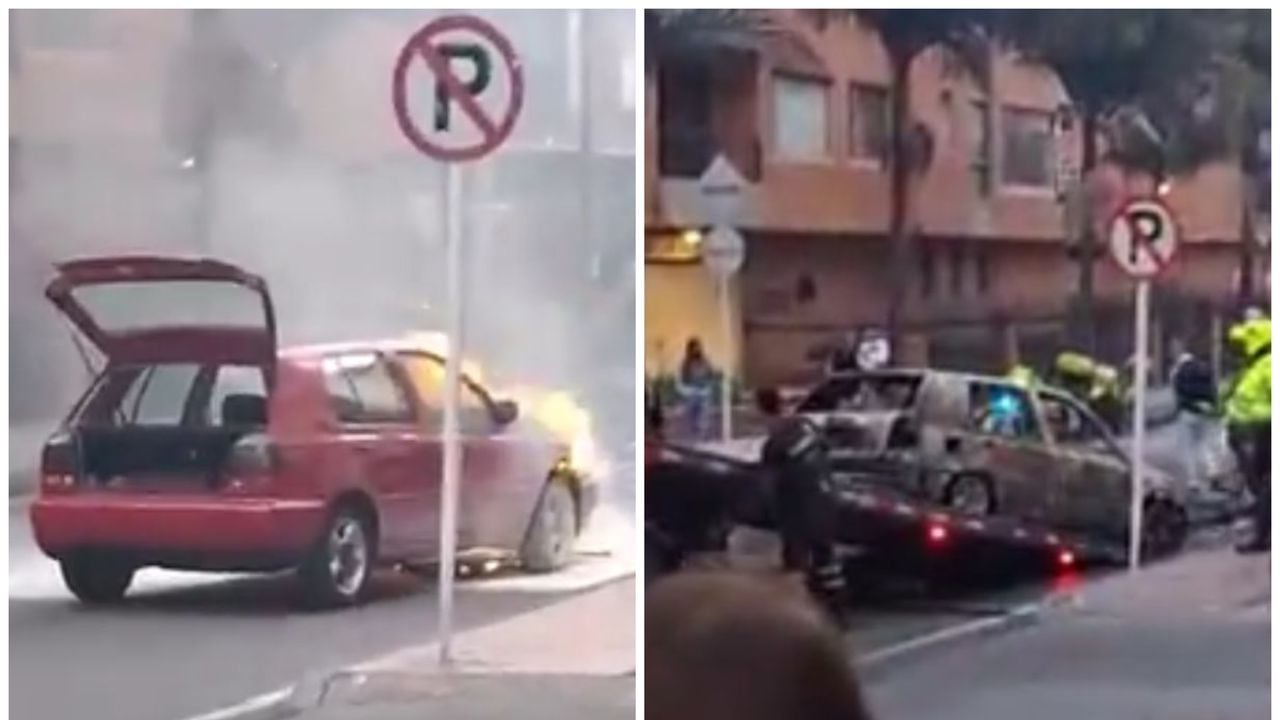 Estas son algunas de las imágenes del impactante incendio de un vehículo en Bogotá.