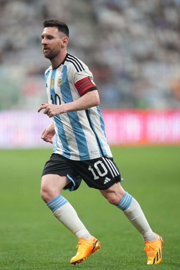 BEIJING, CHINA - JUNE 15: Lionel Messi of Argentina in action during the international friendly match between Argentina and Australia at Workers Stadium on June 15, 2023 in Beijing, China.(Photo by Fred Lee/Getty Images)