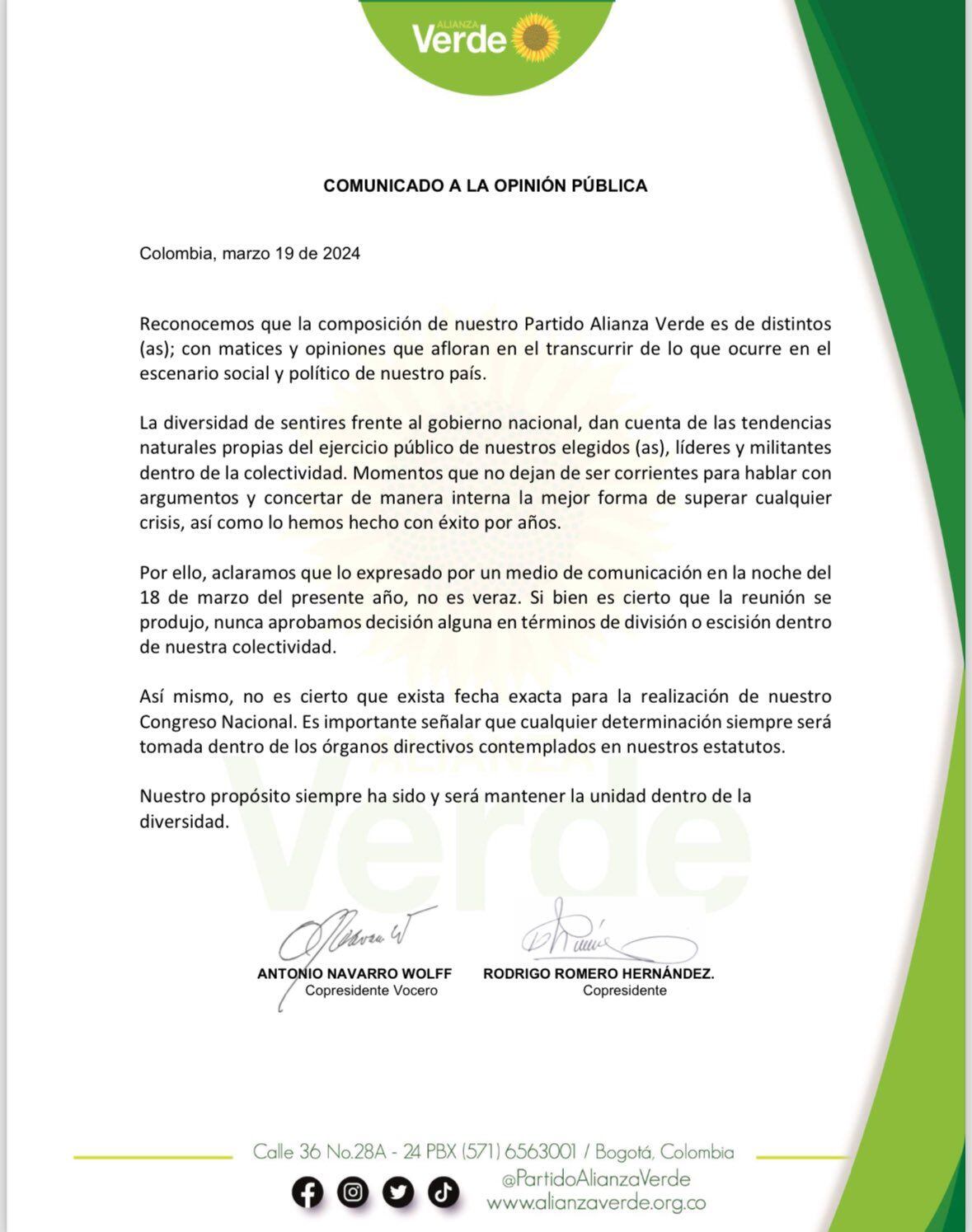 Carta Partido Verde