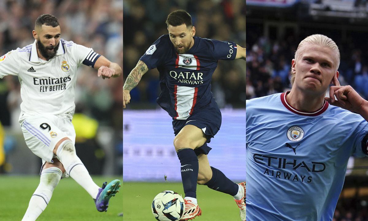 Champions League. Benzema, Messi, Haaland. Foto: AP/Manu Fernandez/Aurelien Morissard/Martin Rickett