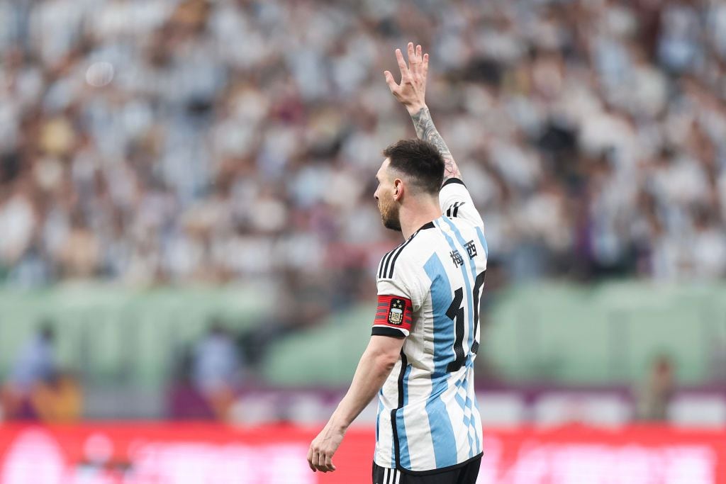 BEIJING, CHINA - JUNE 15: Lionel Messi of Argentina reacts during the international friendly match between Argentina and Australia at Workers Stadium on June 15, 2023 in Beijing, China. (Photo by Lintao Zhang/Getty Images)