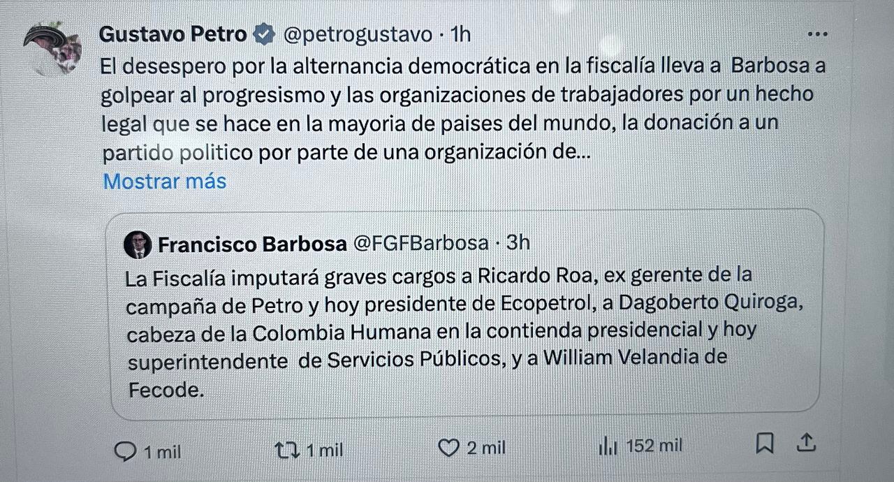 Trino presidente Petro a cuenta falsa del fiscal Barbosa
