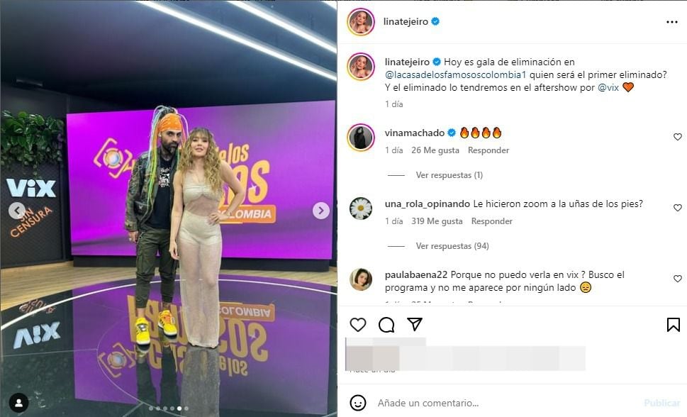 A Lina Tejeiro le 'llovieron' críticas en su reciente publicación de Instagram
