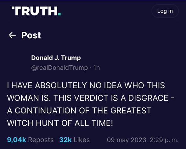 El expresidente Donald Trump, reaccionó a través de su red social truthsocial.com