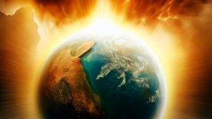 Ilustración del planeta Tierra siendo destruido por el Sol