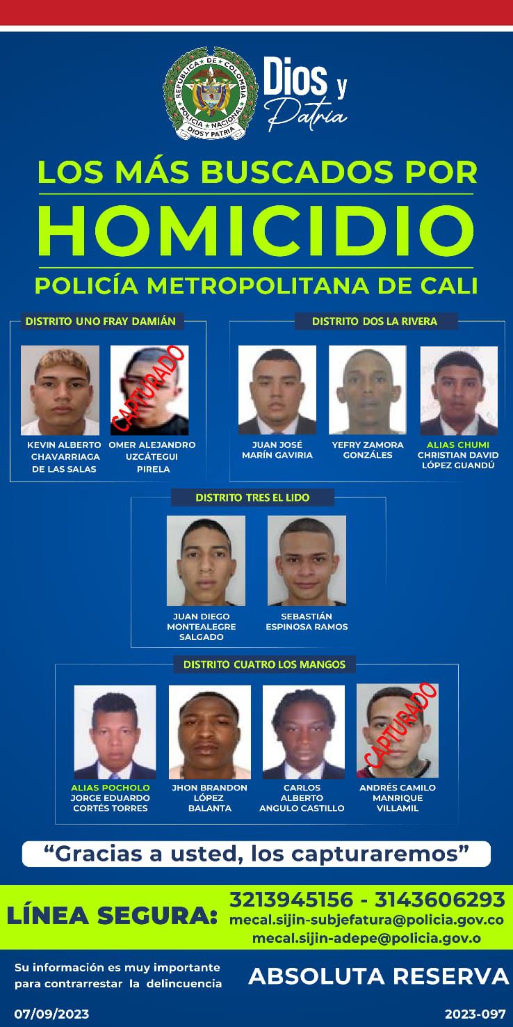 Dos de los 11 hombres que aparecen en el cartel de los más buscados de Cali ya fueron capturados.