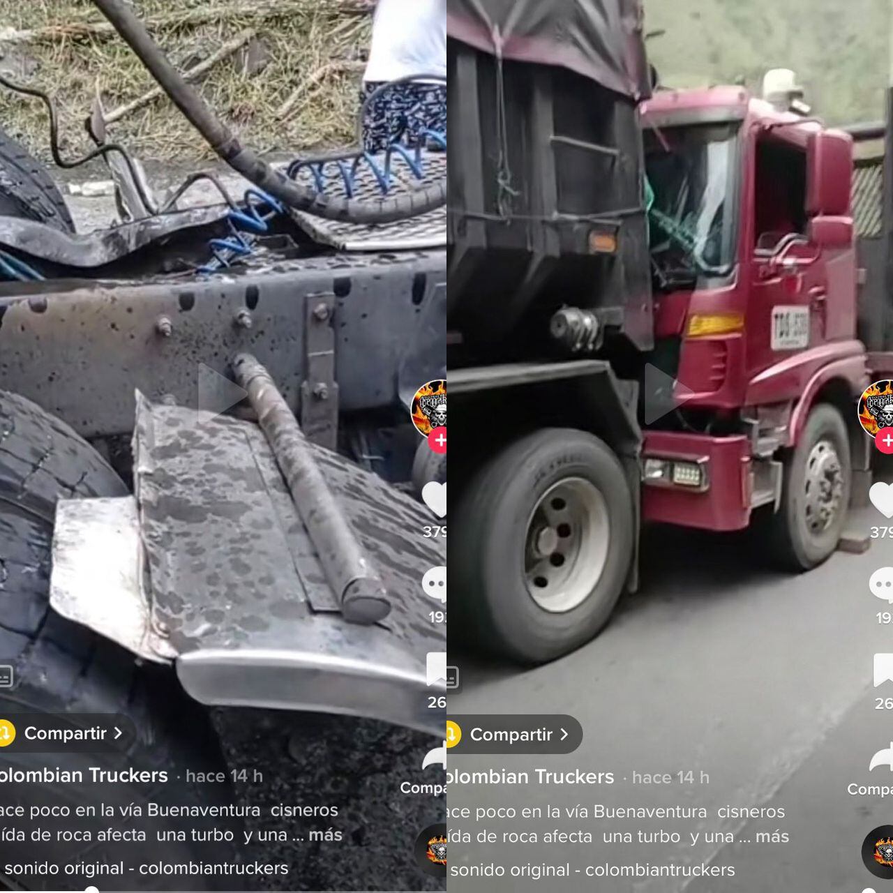 El incidente provocó el choque de otro camión con una tractomula. Foto: Fragmento video en Tiktok Colombian Truckers