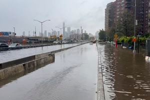 In this image taken from video, a section of the FDR Drive sits submerged in flood waters, Friday, Sept. 29, 2023, in New York. A potent rush-hour rainstorm has swamped the New York metropolitan area. The deluge Friday shut down swaths of the subway system, flooded some streets and highways, and cut off access to at least one terminal at LaGuardia Airport. (AP Photo/Jake Offenhartz)