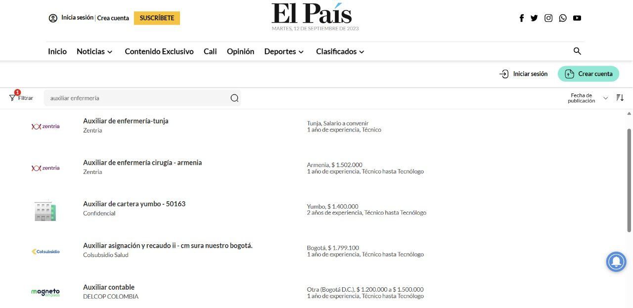Más ofertas para auxiliares de enfermería y otras profesiones pueden ser consultadas en el portal de El País / Empleos.
https://www.elpais.com.co/empleos/
