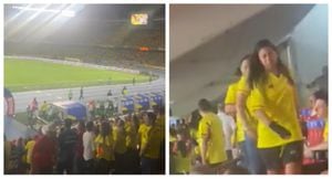 Antonella Petro sale molesta del estadio en Barranquilla, durante el partido de Colombia este 16 de noviembre de 2023.