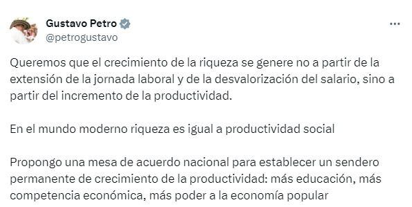 Trino de Gustavo Petro sobre la reforma laboral