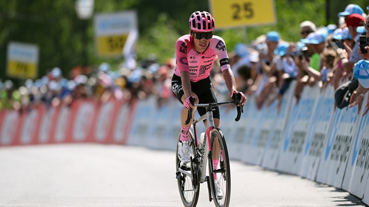 LEUKERBAD, SWITZERLAND - JUNE 14: Rigoberto Uran of Colombia and Team EF Education-EasyPost crosses the finish line during the 86th Tour de Suisse 2023, Stage 4 a 152.5km stage from Monthey to Leukerbad 1367m / #UCIWT / on June 14, 2023 in Leukerbad, Switzerland. (Photo
