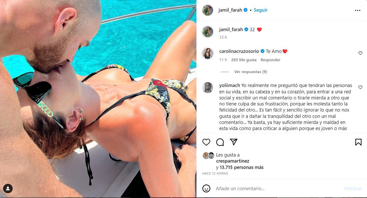 Carolina Cruz festejó con toda el cumpleaños de su novio Jamil Farah, quien también compartió una romántica foto con la presentadora.