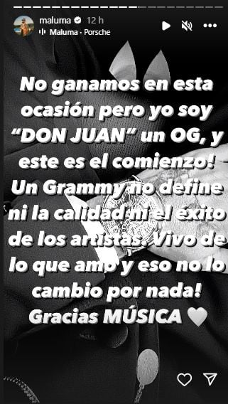 El cantante Maluma no ganó un Grammy, pero agradeció por haber participado en la importante ceremonia.
