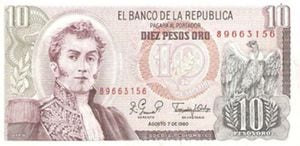 Billete 10 pesos - Colombia