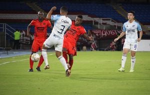 Imagen del partido entre América de Cali y Millonarios por la quinta fecha de los cuadrangulares semifinales del segundo semestre de la Liga colombiana 2023.