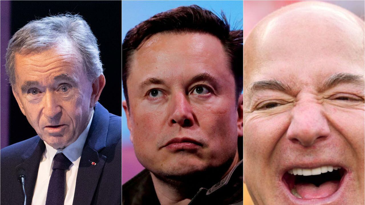 Bernard Arnault, Elon Musk y Jeff Bezos son los tres hombres más ricos del mundo.