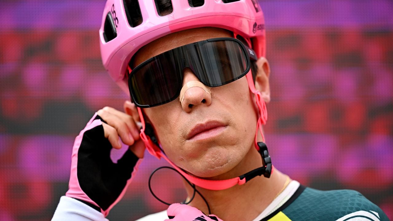 VENOSA, ITALY - MAY 09: Rigoberto Urán of Colombia and Team EF Education-EasyPost prior to the 106th Giro d'Italia 2023, Stage 4 a 175km stage from Venosa to Lago Laceno 1059m / #UCIWT / on May 09, 2023 in Venosa, Italy. (Photo by Stuart Franklin/Getty Images,)