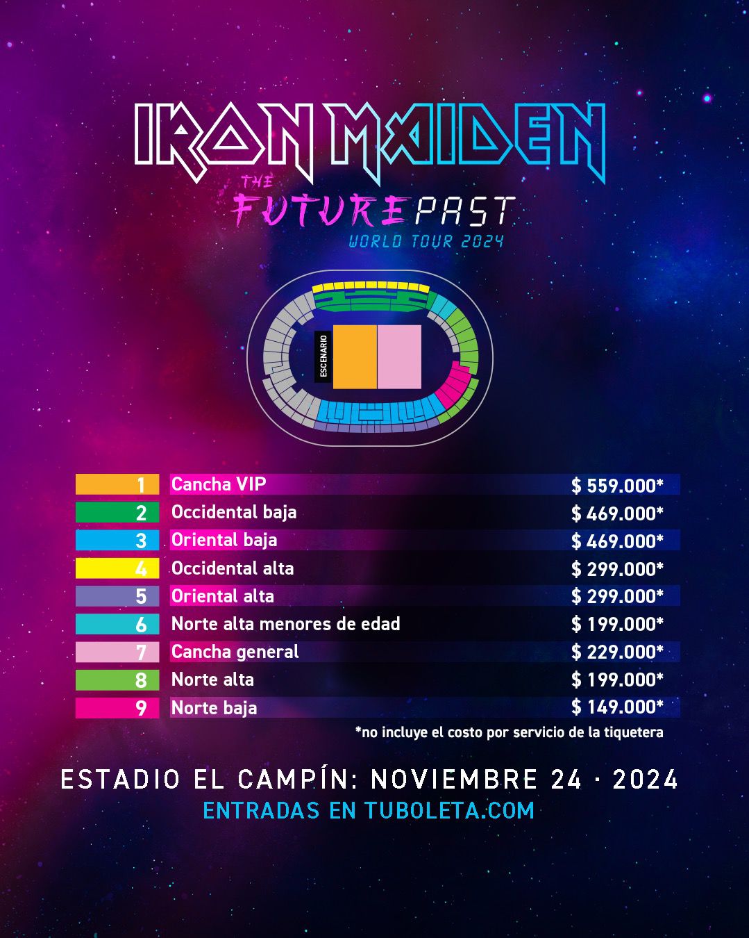 Precios de las entradas del concierto de Iron Maiden en Colombia.