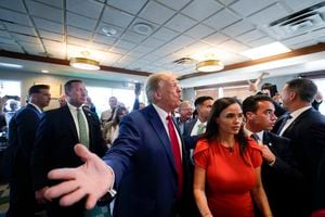 Former President Donald Trump visits Versailles restaurant on Tuesday, June 13, 2023, in Miami. Trump appeared in federal court Tuesday on dozens of felony charges accusing him of illegally hoarding classified documents and thwarting the Justice Department's efforts to get the records back. (AP Photo/Alex Brandon)