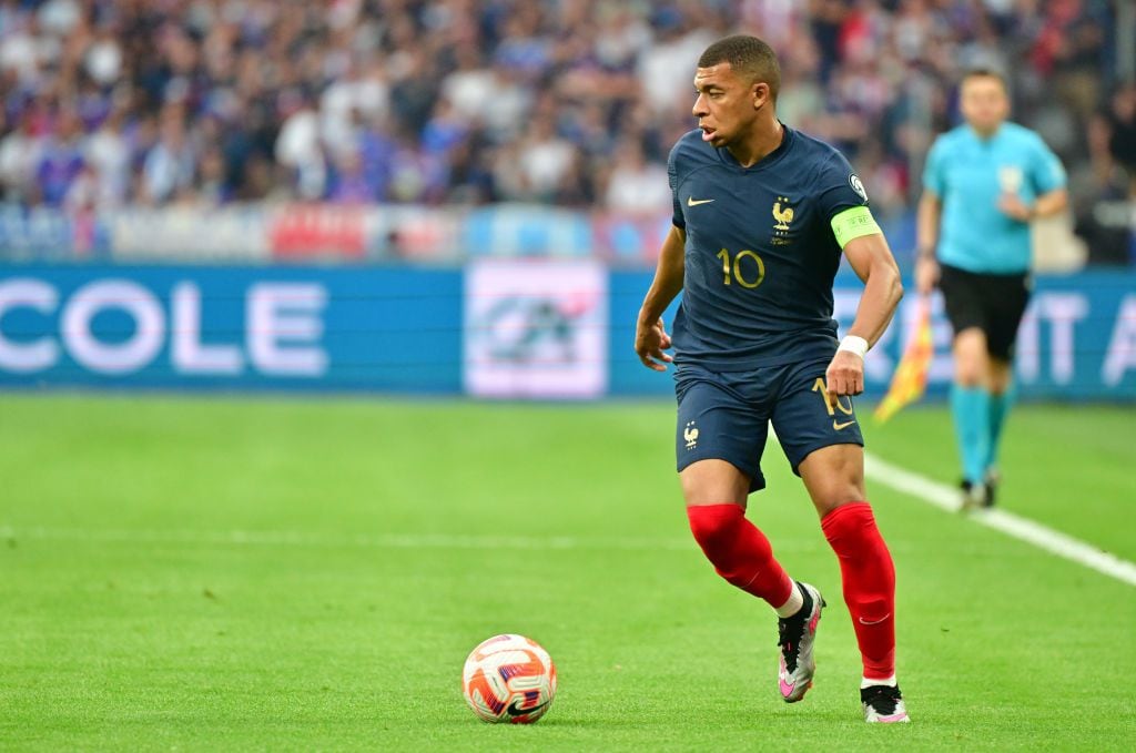 PARIS, FRANCE - JUNE 19: Kylian Mbappé of France in action during the UEFA EURO 2024 Qualifying Round match between France and Greece at Stade de France in Saint-Denis, near Paris, France, on 19 June 2023. (Photo by Christian Liewig - Corbis/Corbis via Getty Images)