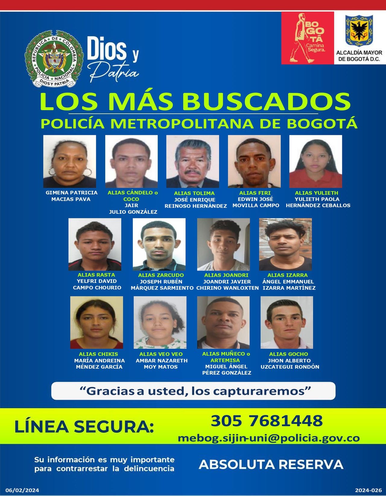 Cartel de los más buscados por multicrimen en Bogotá