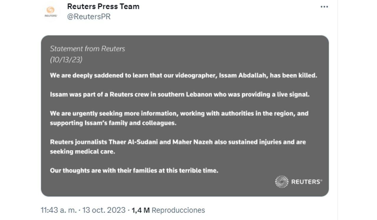Así confirmó Reuters la muerte de su periodista en Líbano