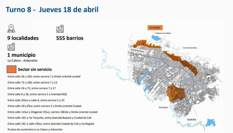 Así serán los cortes de agua en Bogotá