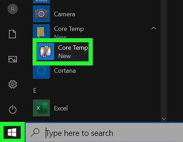 Buscar la aplicación Core Temp en el menú de inicio.