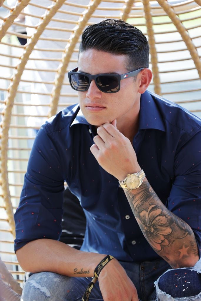 NORTHAMPTON, ENGLAND - JULY 18:   James Rodriguez poses in the F1 Paddock Club at the Formula 1 British Grand Prix 2021 at Silverstone on July 18, 2021 in Northampton, England.  (Photo by David M. Benett/Dave Benett/Getty Images for Formula 1)