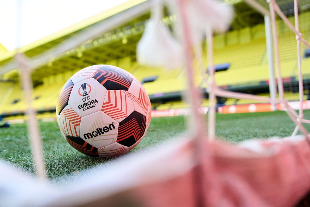 VILLARREAL, SPAIN - NOVEMBER 30: The official Molten match ball of the UEFA Europa League  is captured prior to the UEFA Europa League match between Villarreal CF and Panathinaikos FC at Estadio de la Ceramica on November 30, 2023 in Villarreal, Spain. (Photo by Aitor Alcalde - UEFA/UEFA via Getty Images)