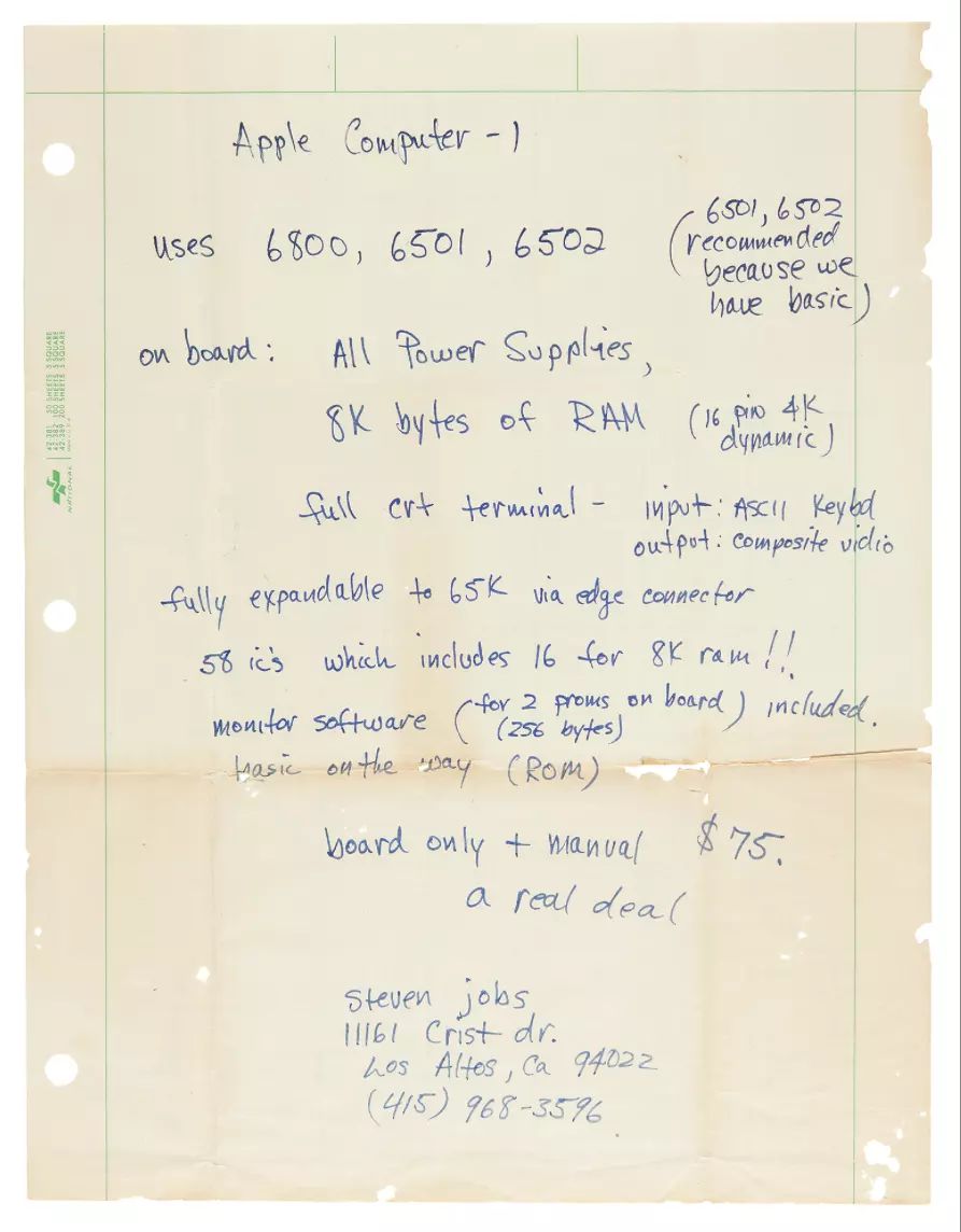 La carta de Steve Jobbs que fue subastada.