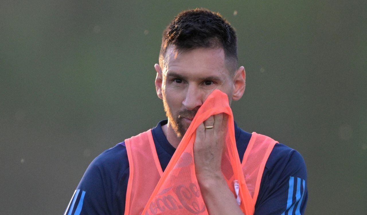 Lionel Messi en su entrenamiento con Argentina