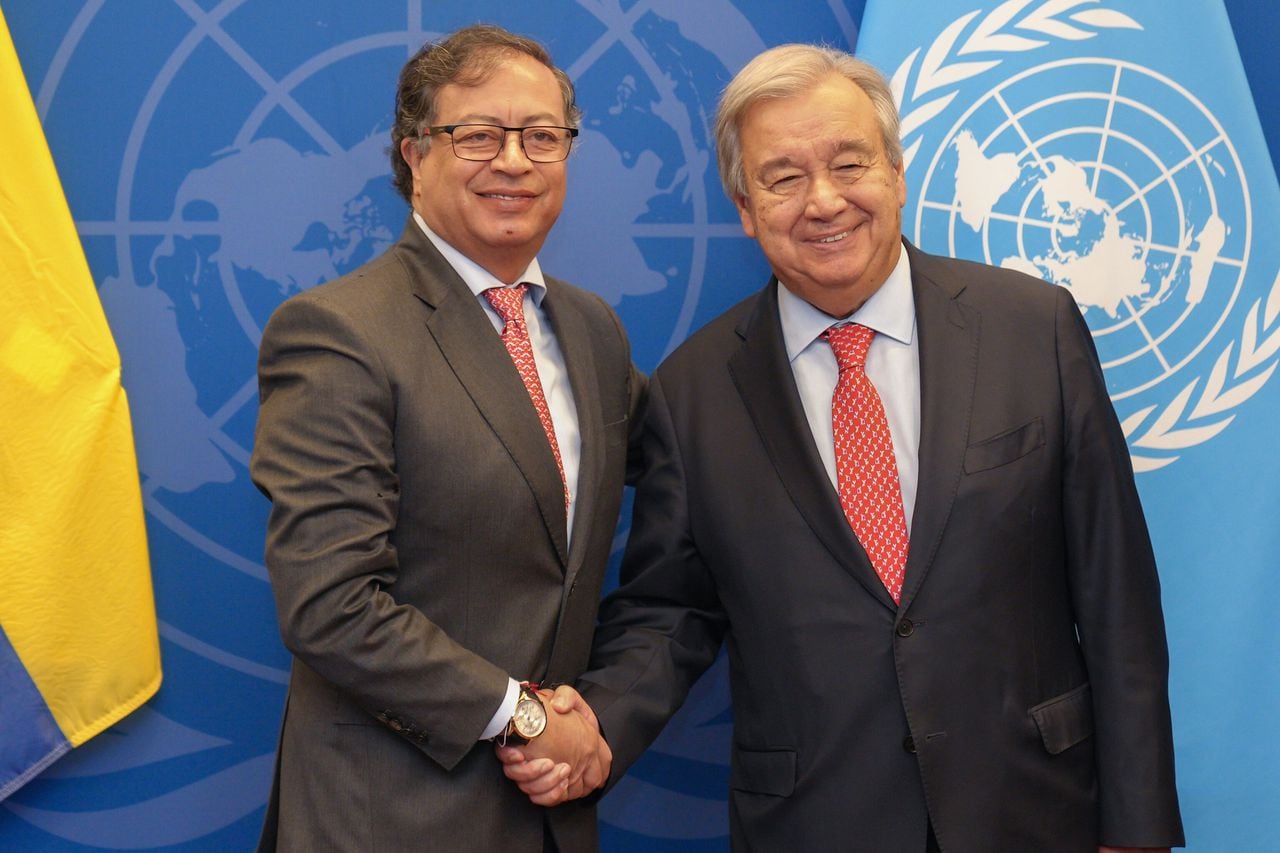 Gustavo Petro y António Guterres en la Asamblea General de Naciones Unidas de 2023. FOTO: Cortesía Presidencia