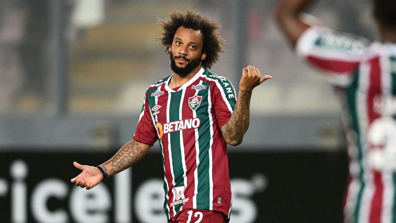 Fluminense's defender Marcelo gestures during the Copa Libertadores group stage first leg football match between Sporting Cristal and Fluminense, at the National stadium in Lima, on April 5, 2023. (Photo by ERNESTO BENAVIDES / AFP)