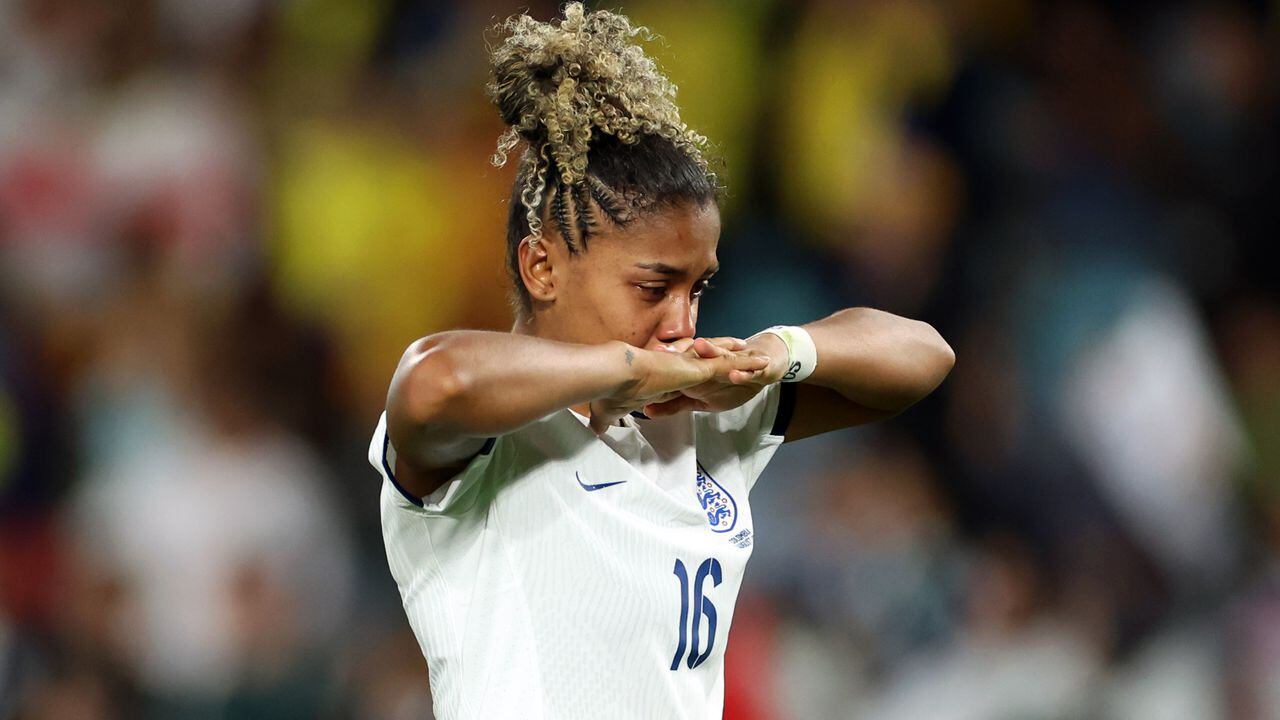 SYDNEY, AUSTRALIA - AUGUST 12: Jorelyn Daniela Carabali of Colombia dejected after losing during the FIFA Women's World Cup Australia & New Zealand 2023 Quarter Final match between England and Colombia at Stadium Australia on August 12, 2023 in Sydney, Australia. (Photo by Maryam Majd/Getty Images)