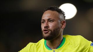 Neymar festeja tras anotar el quinto gol de Brasil ante Bolivia en un partido de la eliminatoria mundialista, el viernes 8 de septiembre de 2023, en Belem (AP Foto/Bruna Prado)