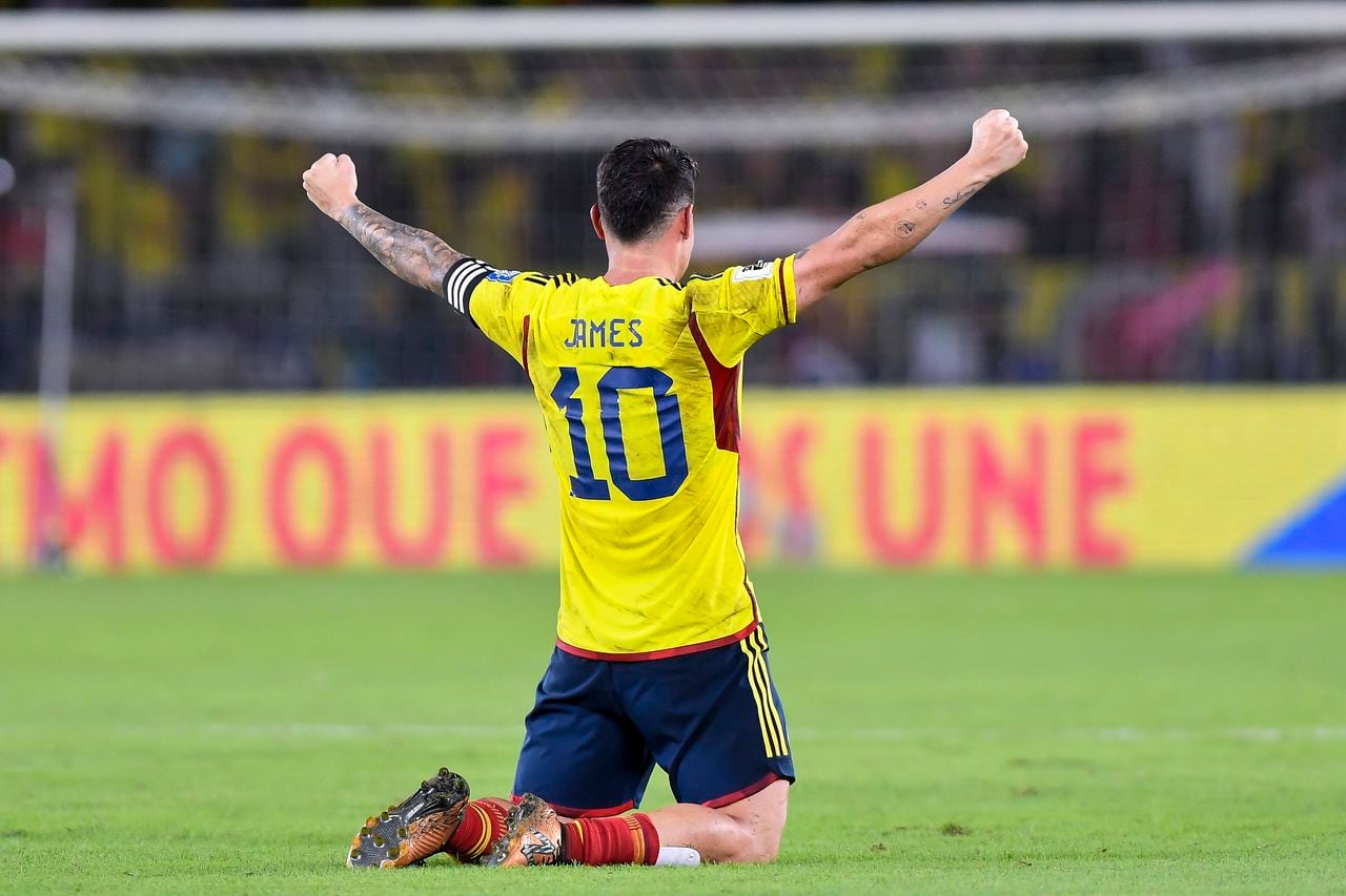 James Rodríguez celebrando el triunfo de la Selección Colombia sobre Brasil.